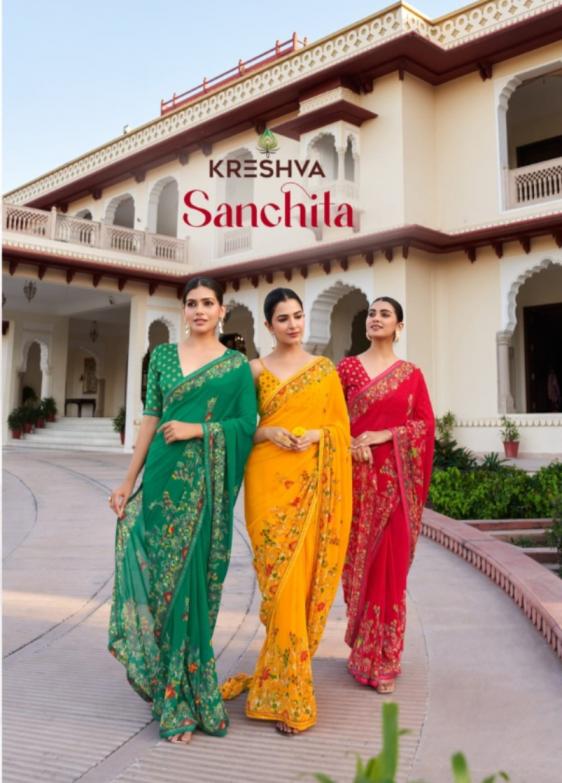 sanchita by kreshva new design dani georgette saree 2025