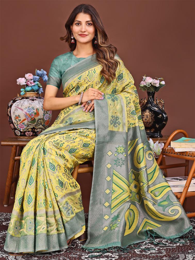 ASTITA KRITIKA FANCY DESIGNER LINEN COTTON FABRIC SAREE WHOLSALE WITH LATKAN WITH PATOLA SAREE