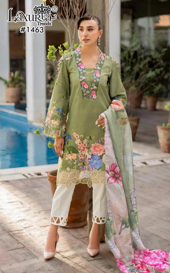 1463 by laxuria trendz muslin stylish look full stich pakistani 3pcs dress