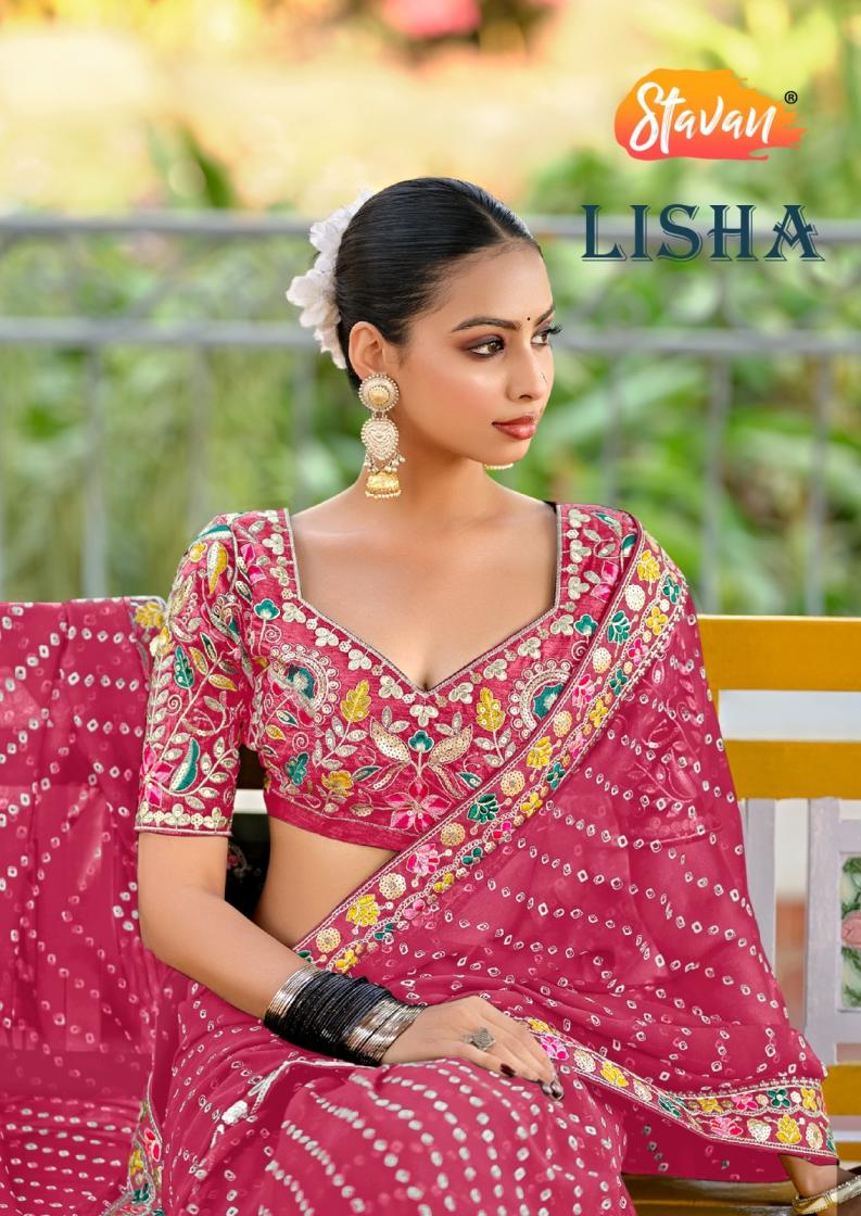 stavan lisha popular design georgette saree wholesaler 
