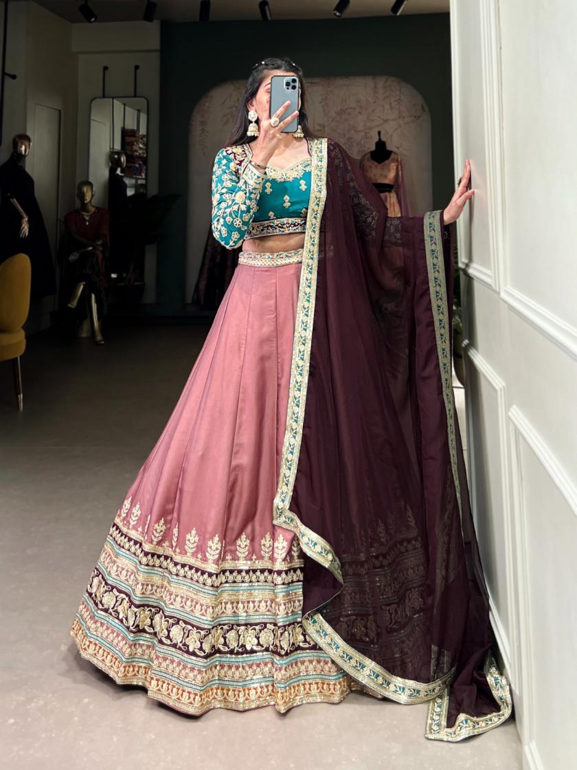 lnb1425 moonga silk fashionable stitch lehenga unstitch blouse with dupatta 