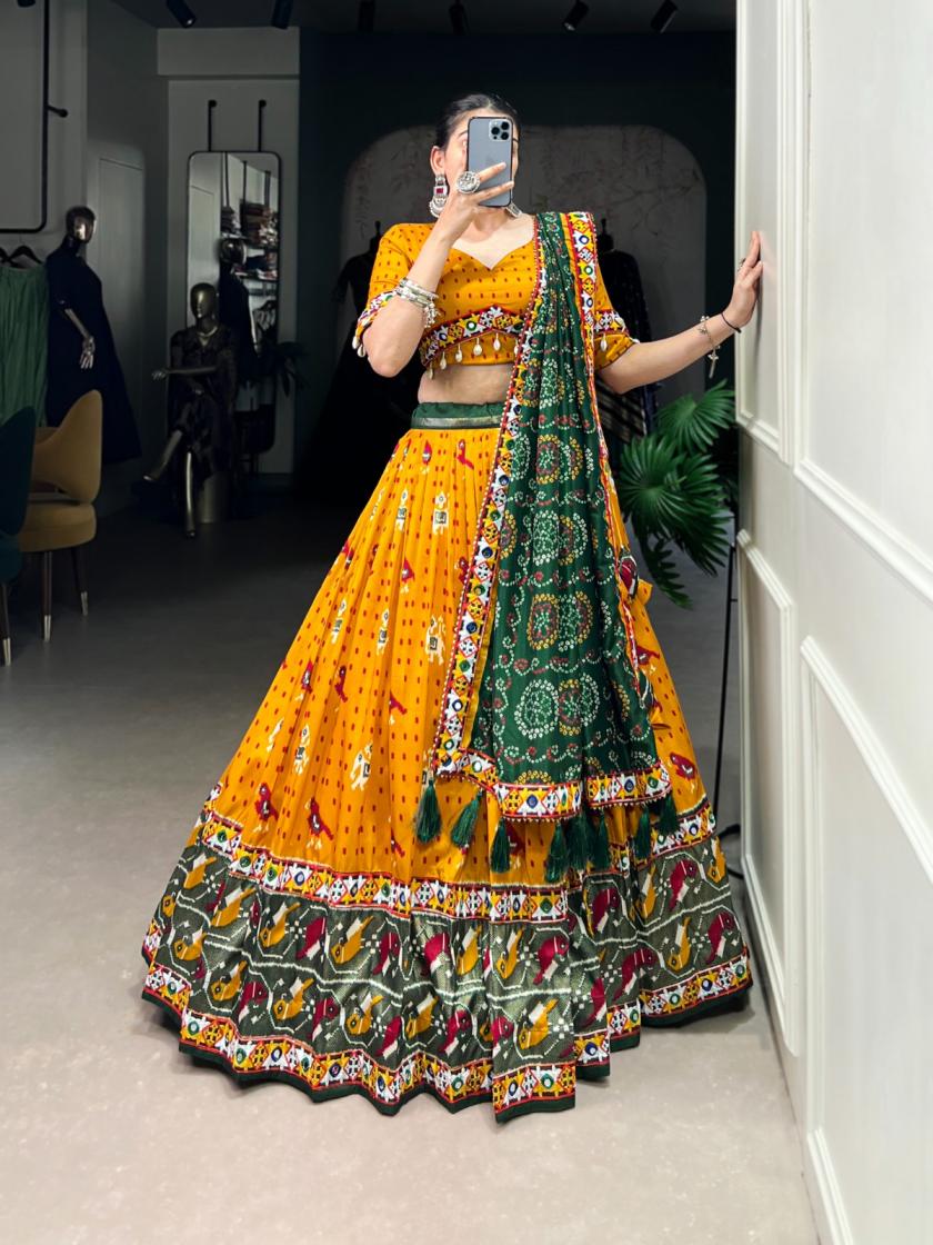 LNB1716 SHOP TRENDY TUSSAR SILK PATOLA PRINT STITCH LEHENGA UNSTITCH BLOUSE 