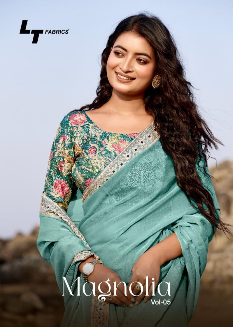 magnolia vol 5 by lt fashions malai silk fashionable saree with blouse 