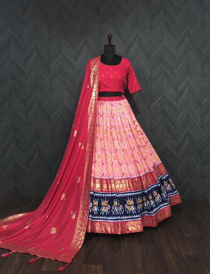LW 7059 DOLA SILK PATOLA PRINT STITCH LEHENGA UNSTITCH CHOLI FOR NAVRATRI COLLECTION 