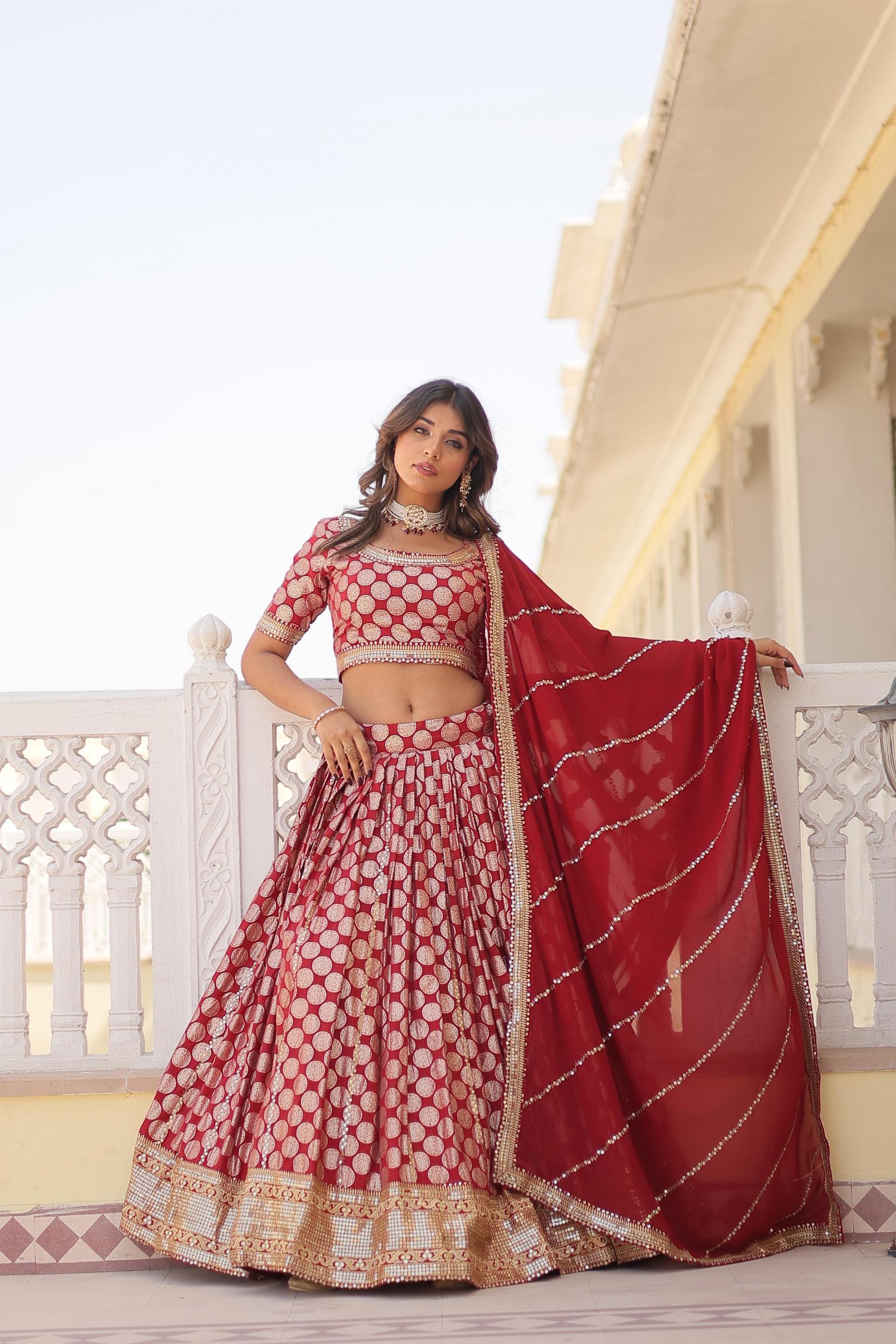 LW 7100 VISCOSE JACQUARD FESTIVAL LOOK STITCH LEHENGA UNSTITCH BLOUSE 