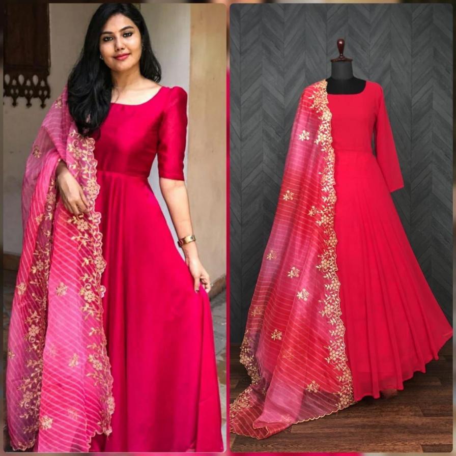 LW 9048 FAUX BLOOMING SHOP TRENDY FULL STITCH GOWN WITH DUPATTA 