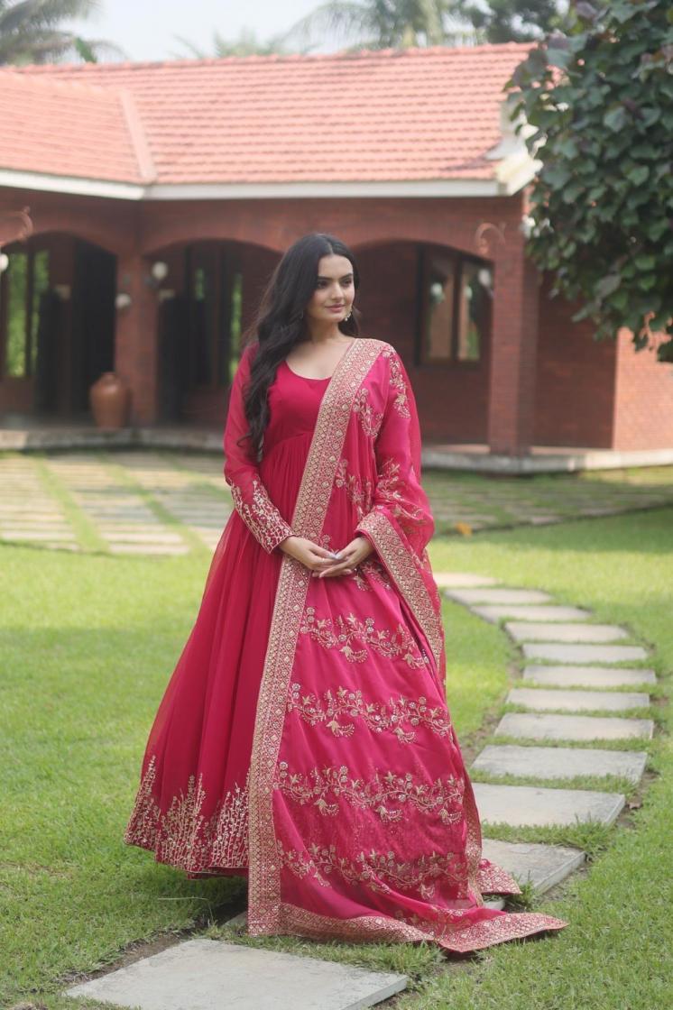 LW 9158 BEAUTIFUL DESIGNER PINK GOWN WITH DUPATTA