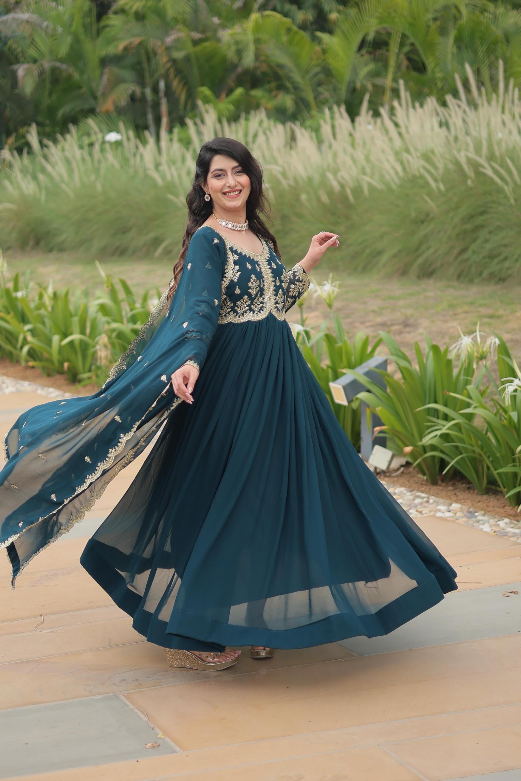 LW 9189 FAUX BLOOMING FULLY STITCH FASHIONABLE COMBO GOWN WITH DUPATTA 