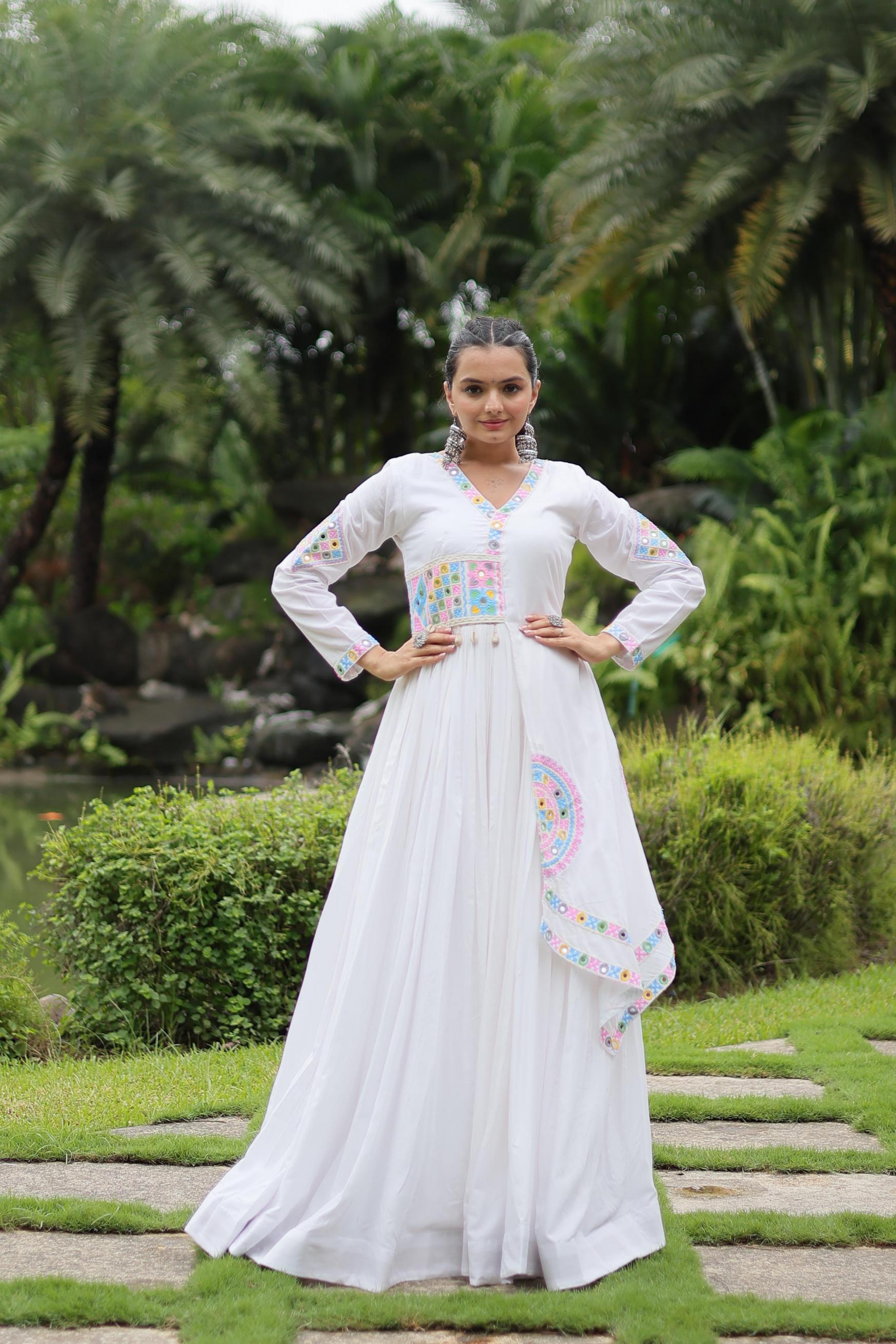 LW 9203 RAYON AMAZING KUTCHI GAMTHI LACE FULL STITCH GOWN WITH DUPATTA 