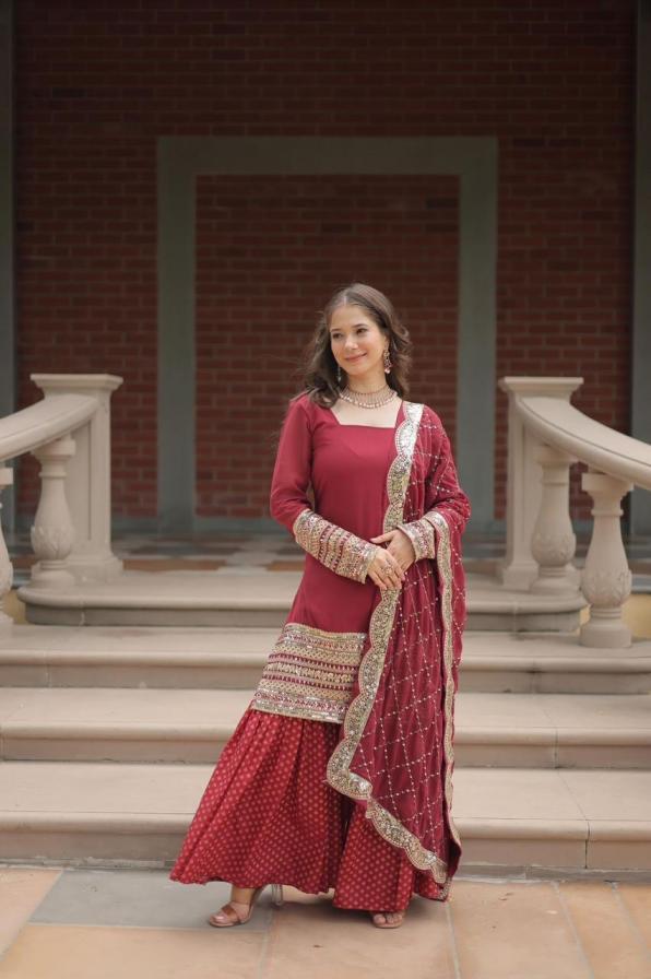LW 9209 EXCLUSIVE DESIGN FAUX GEORGETTE FULL STITCH SHARARA STYLE DRESS