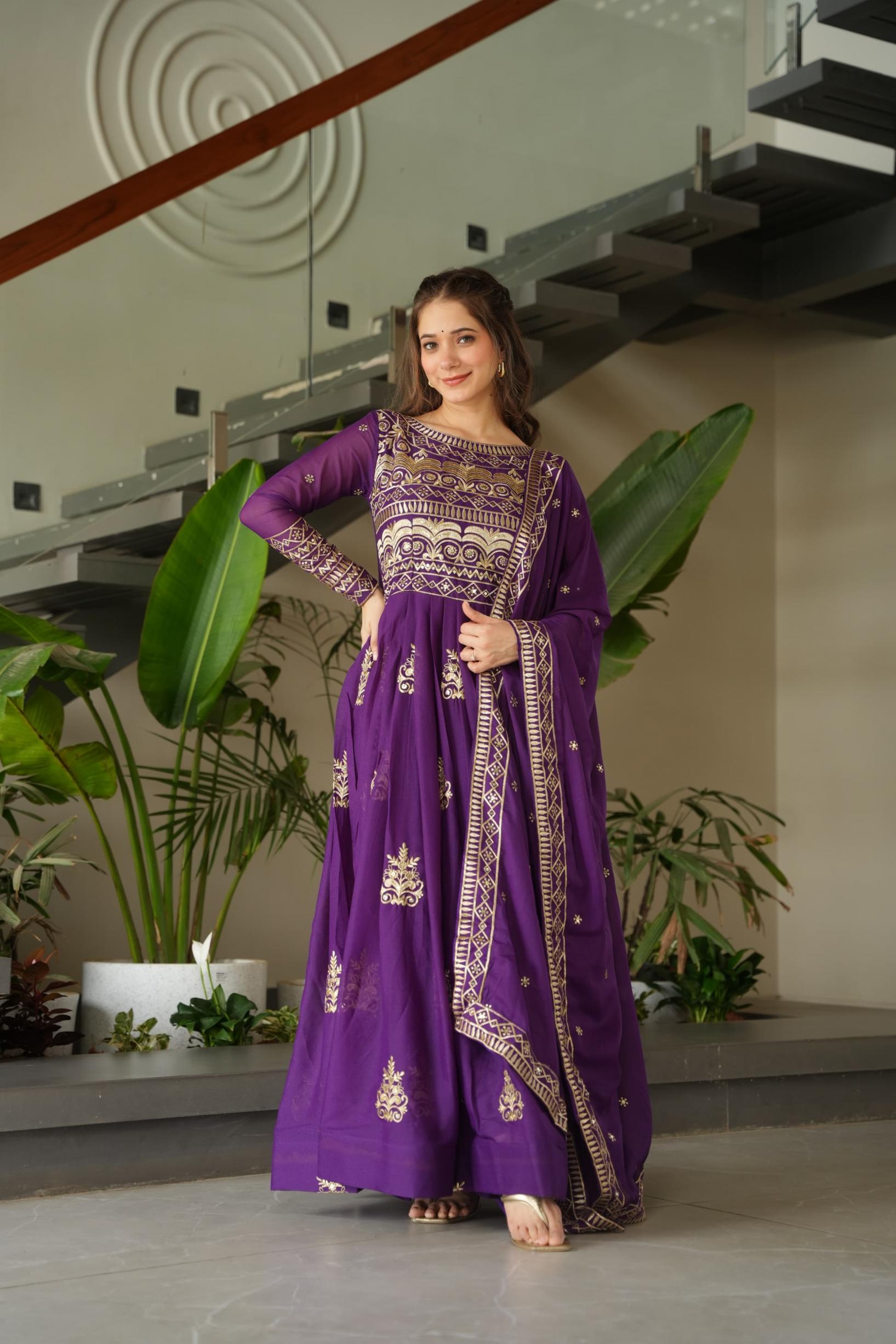 LW 9226 TRADITIONAL WEAR FULLY STITCH CHINON SEQUENCE WORK GOWN WITH DUPATTA 
