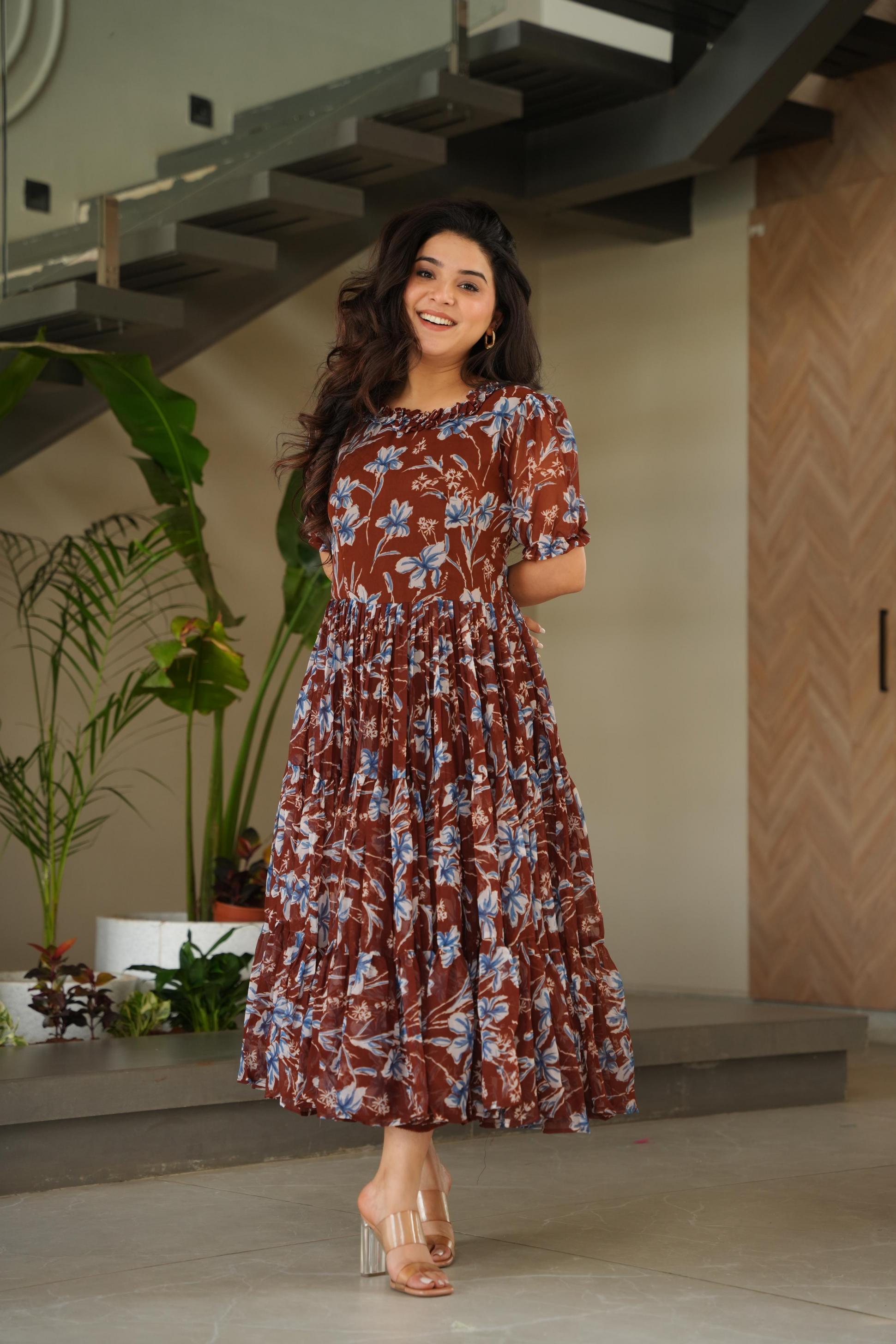 LW 9233 FAUX GORGETTE FASHIONABLE DESIGN FULLY STITCHED GOWN  