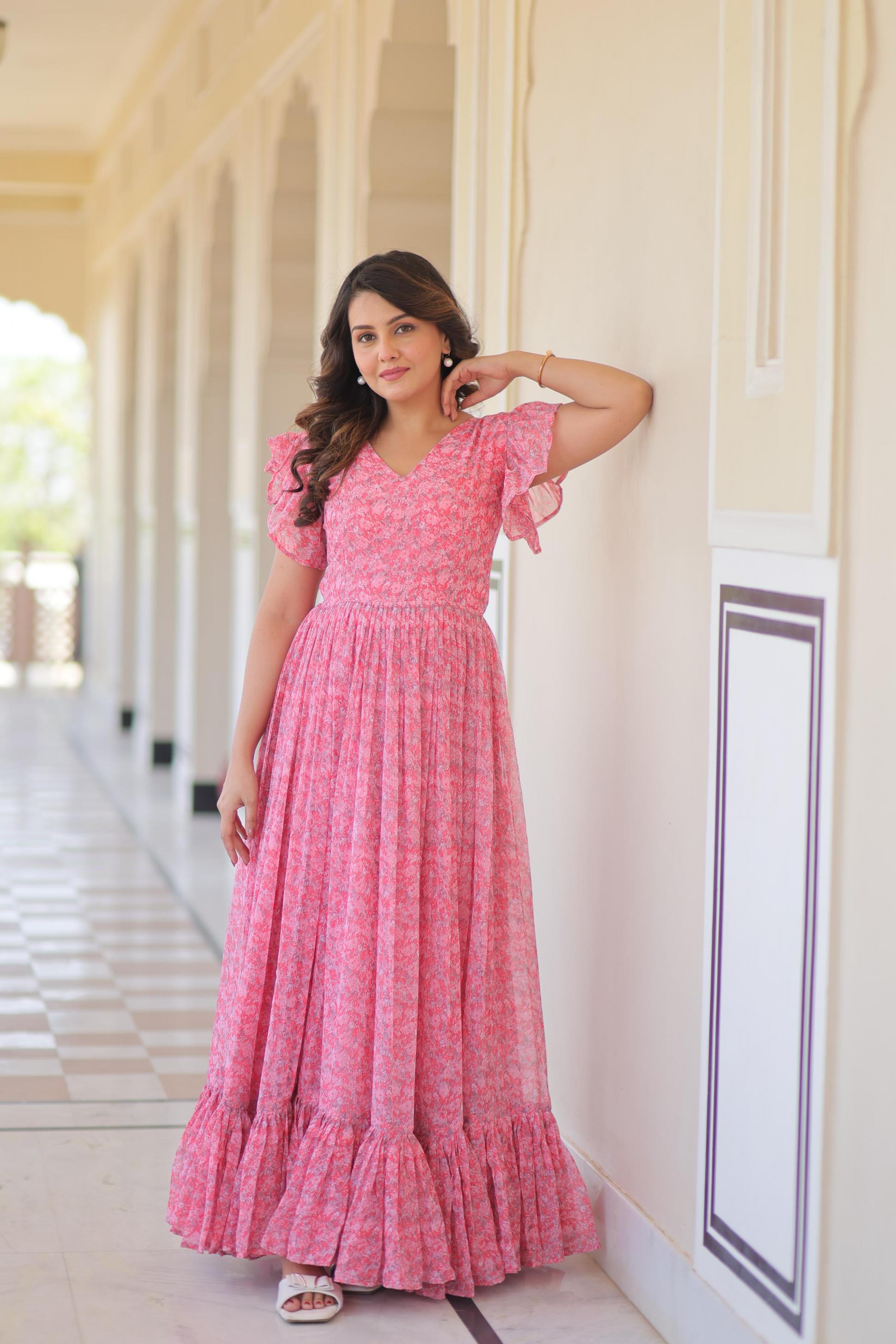 LW 9244 FAUX GEORGETTE READYMADE COMBO GOWN FOR FESTIVALS