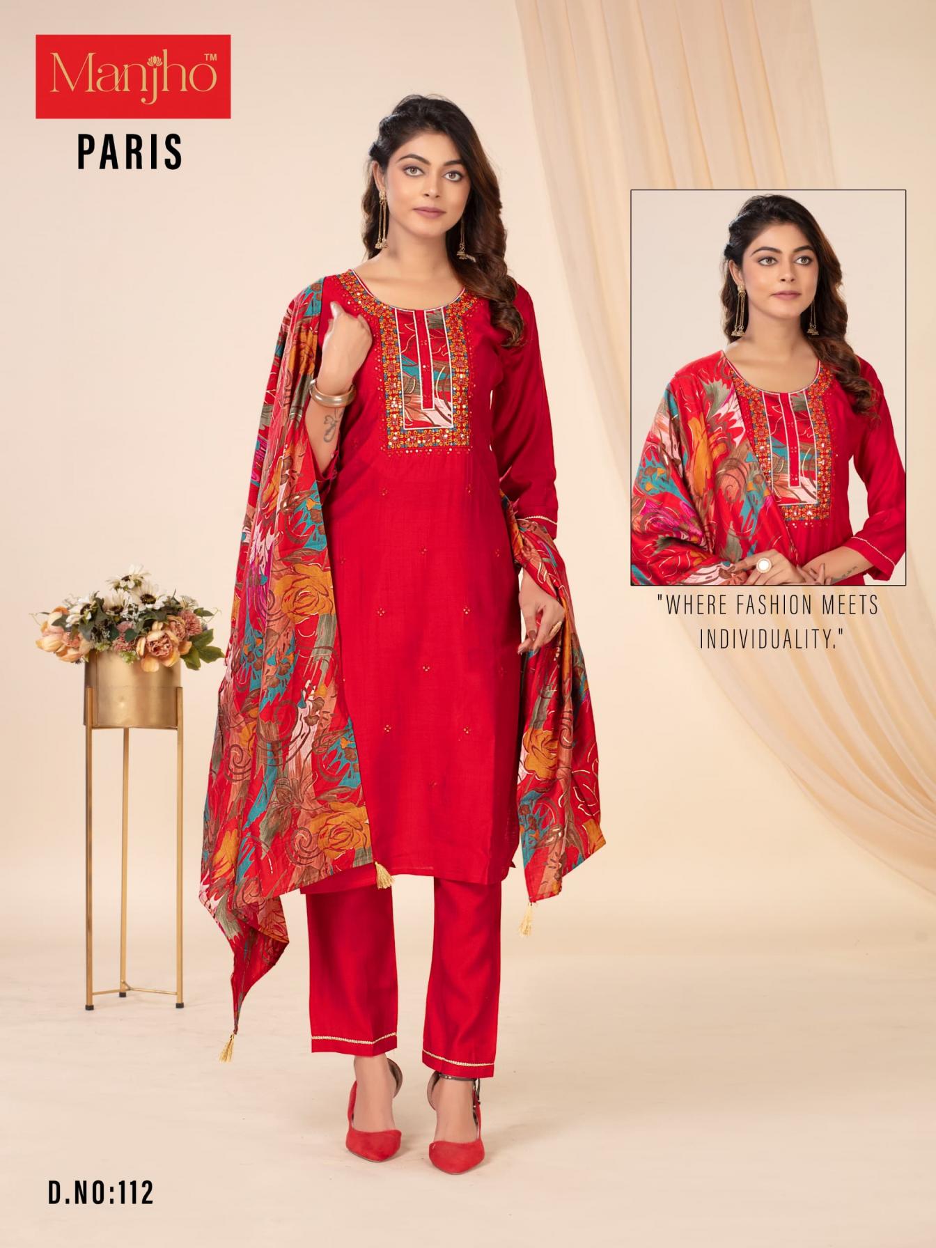 PARIS BY MANJHO ETHNIC STYLE VETICAN FULLY STITCH LADIES SUITS   