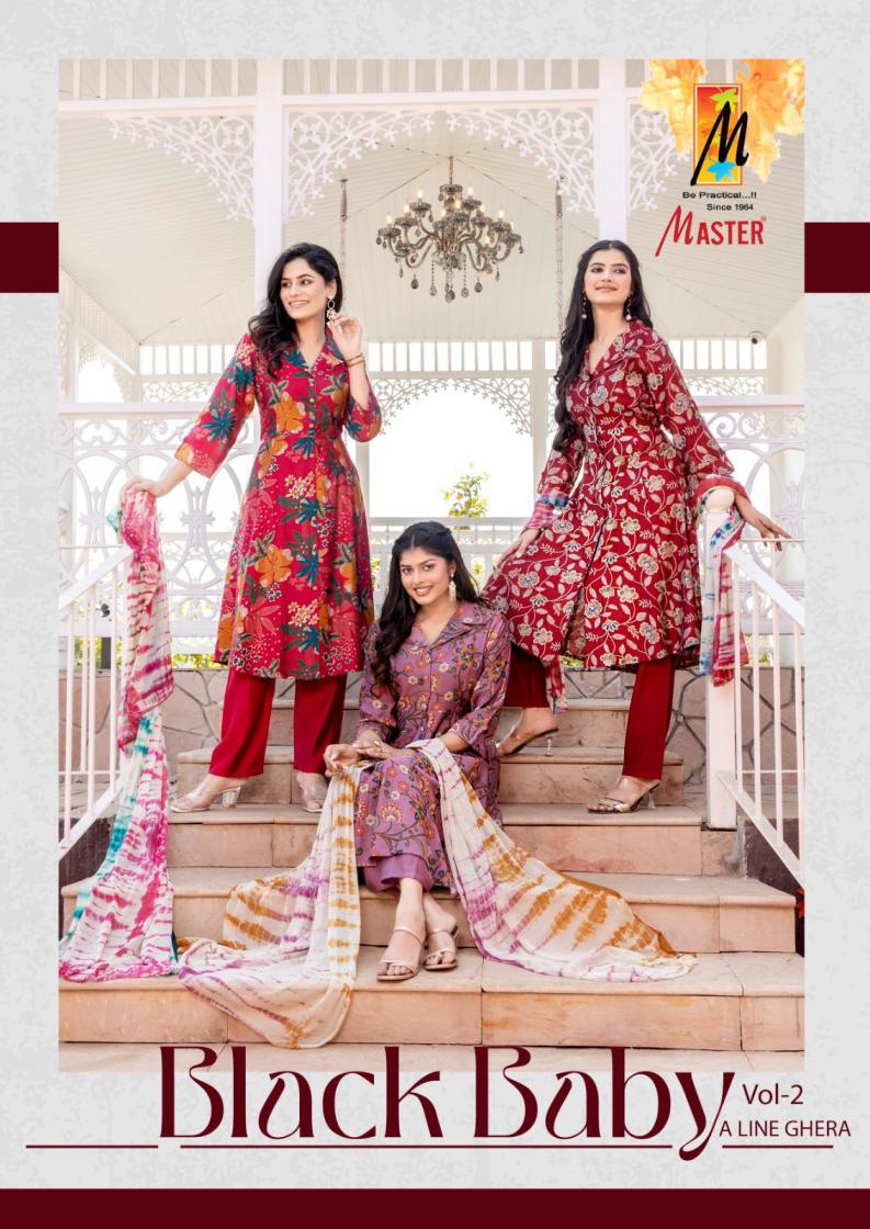 BLACK BABY VOL 2 BY MASTER A LINE GHERA VERTICAN READYMADE FANCY 3PCS DRESS