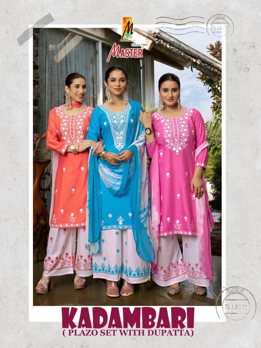 KADAMBARI BY MASTER RAYON FULLY STITCH CASUAL PLAZZO SUIT 