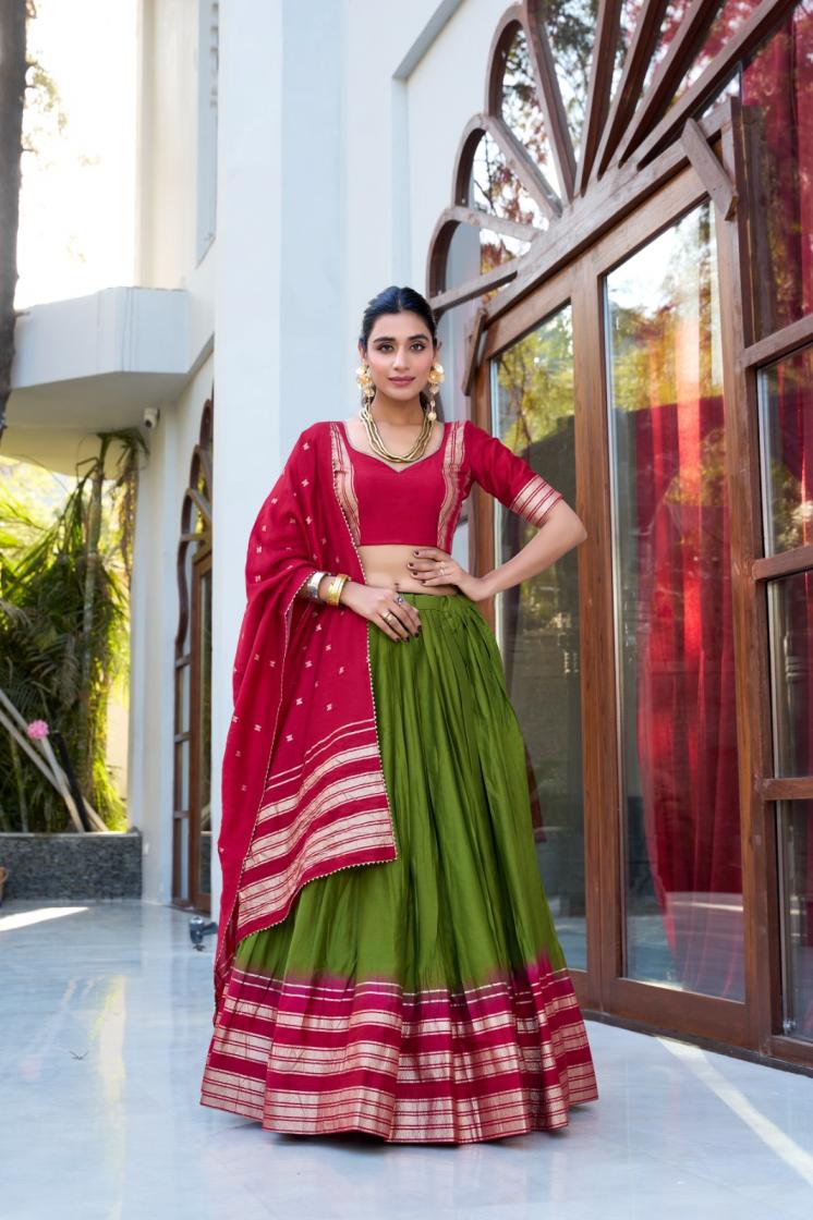 MITALI LNB1908 CHANDERI ZARI WEAVING DESIGNER STITCH LEHENGA UNSTITCH BLOUSE