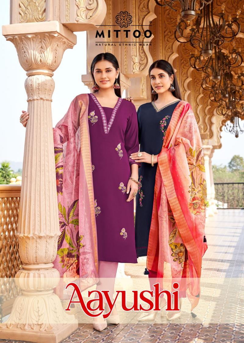 aayushi by mittoo viscose silk elegant style full stitch 3pcs dress