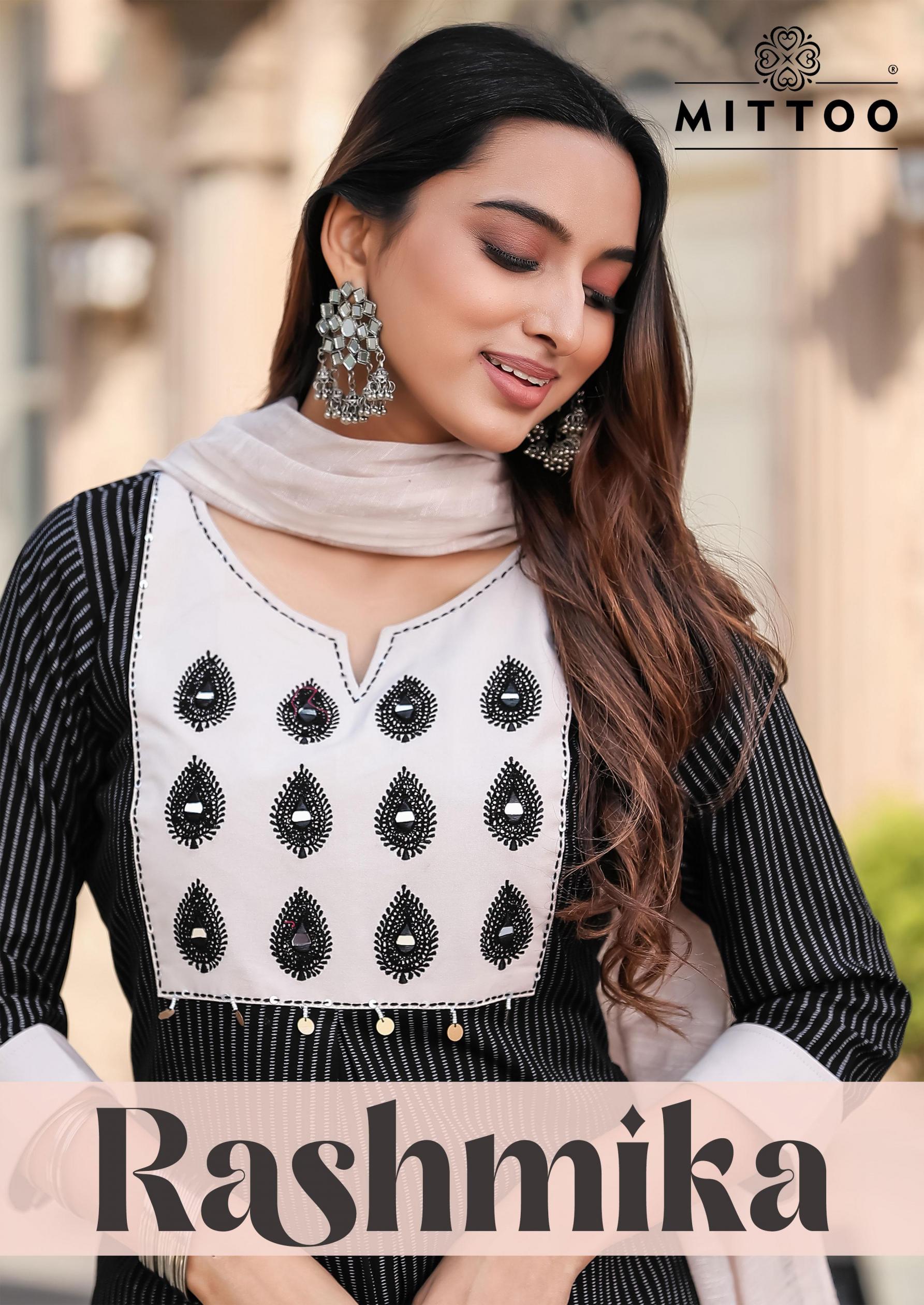RASHMIKA BY MITTOO RAYON CLASSIC DESIGN FANCY READYMADE SUIT 
