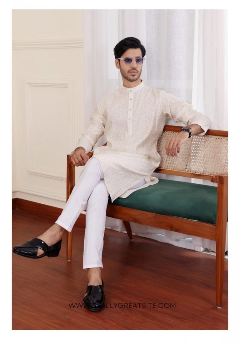 MODAL SILK SHOP TRENDY FULLY STITCH MENS EMBROIDERED KURTA