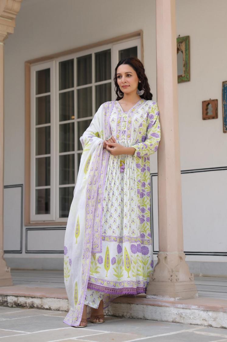 modern flair cotton hand block readymade stylish look combo 3pcs dress 