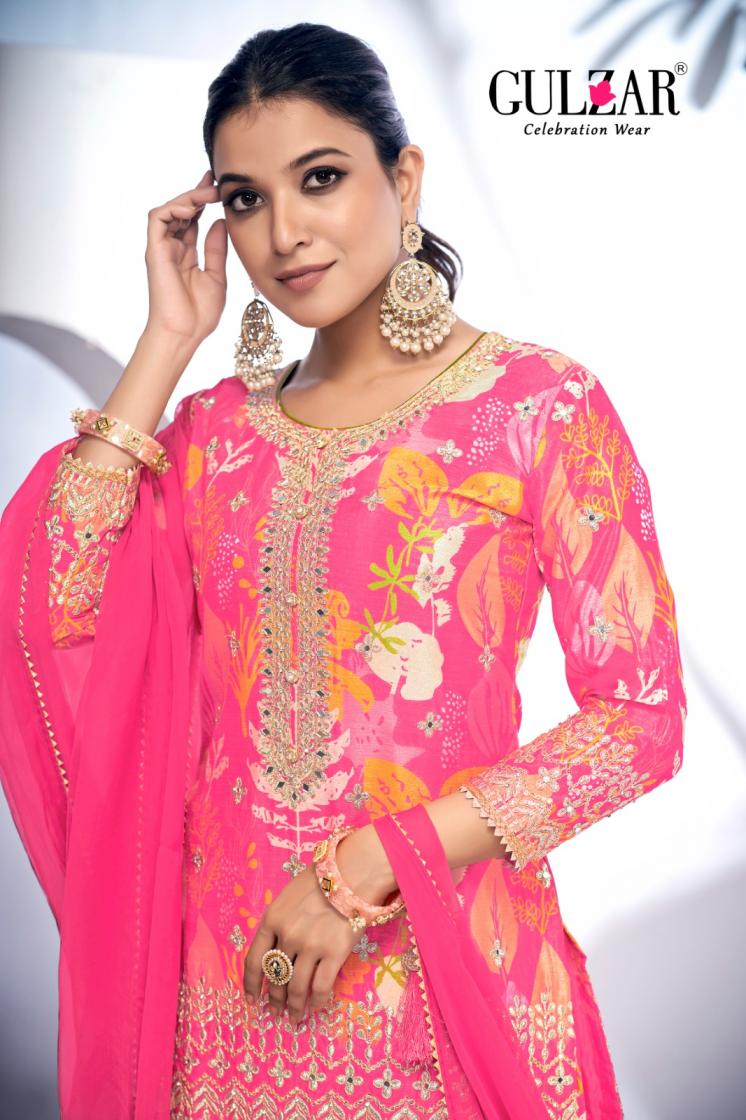 GULZAR MONISHA READYMADE CHINON ELEGANCE PLAZZO KURTI WITH DUPATTA 