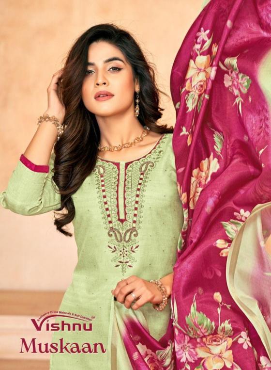 vishnu muskaan tusser silk hit design full stitch 3pcs dress