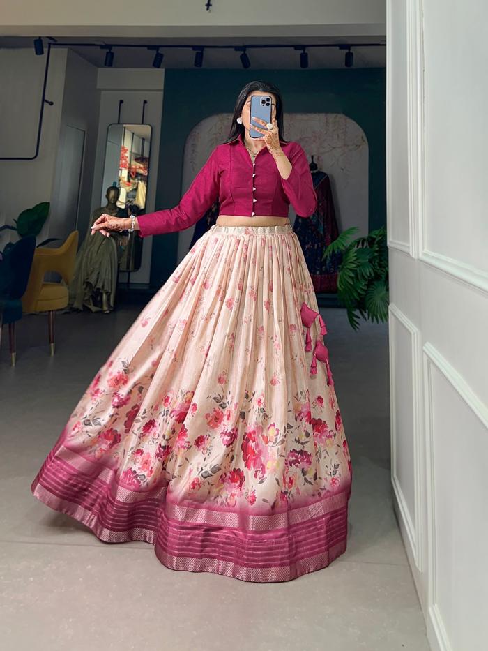 NNK1106 TRADITIONAL DOLA SILK FLORAL PRINT FULLY STITCH LEHENGAS ONLINE 