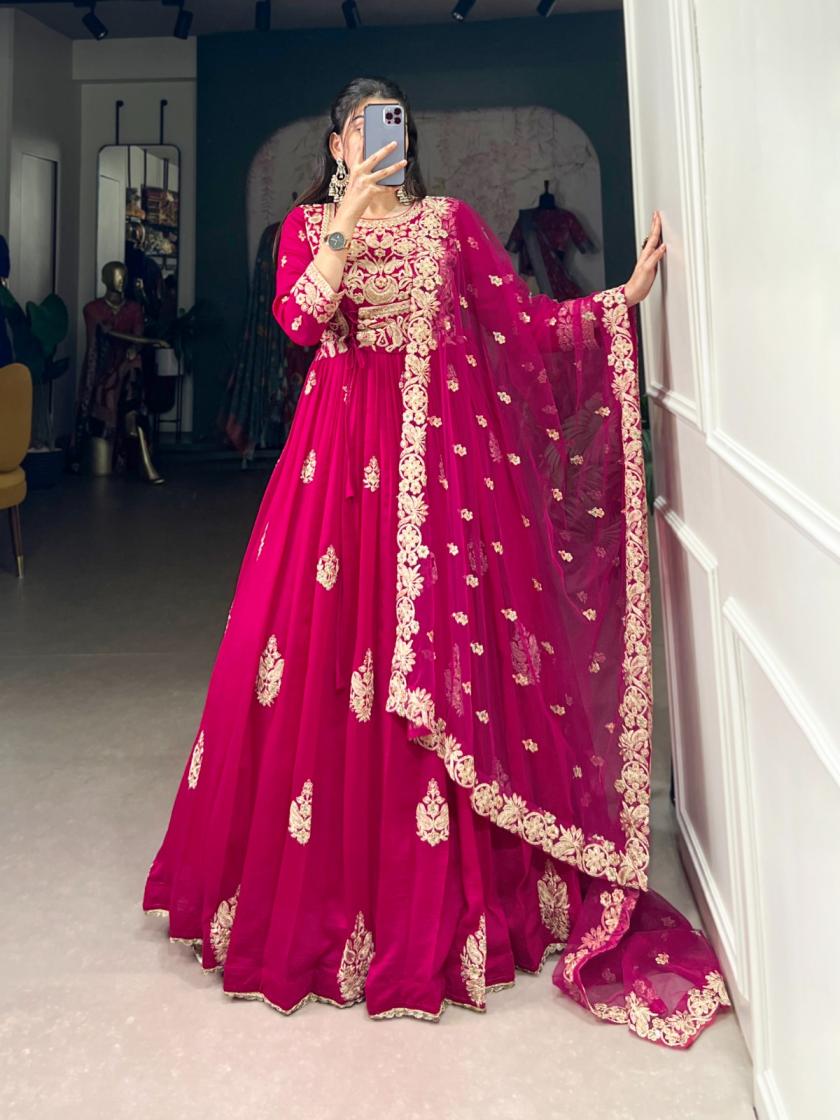 READYMATE LONG GOWN WITH DUPATTA  NNK3029 MADE WITH VICHITRA SILK 