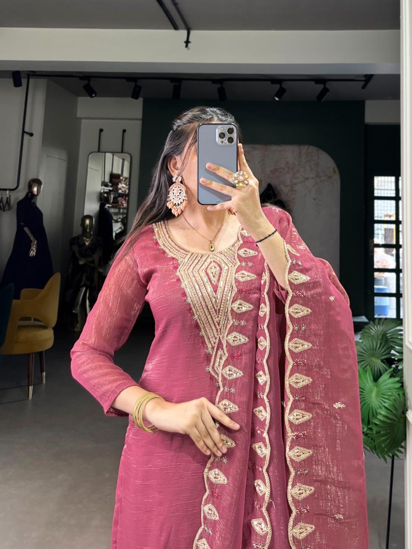 NNK3032 CRUNCHY THREAD EMBROIDERED FULL STITCH LADIES SUITS 