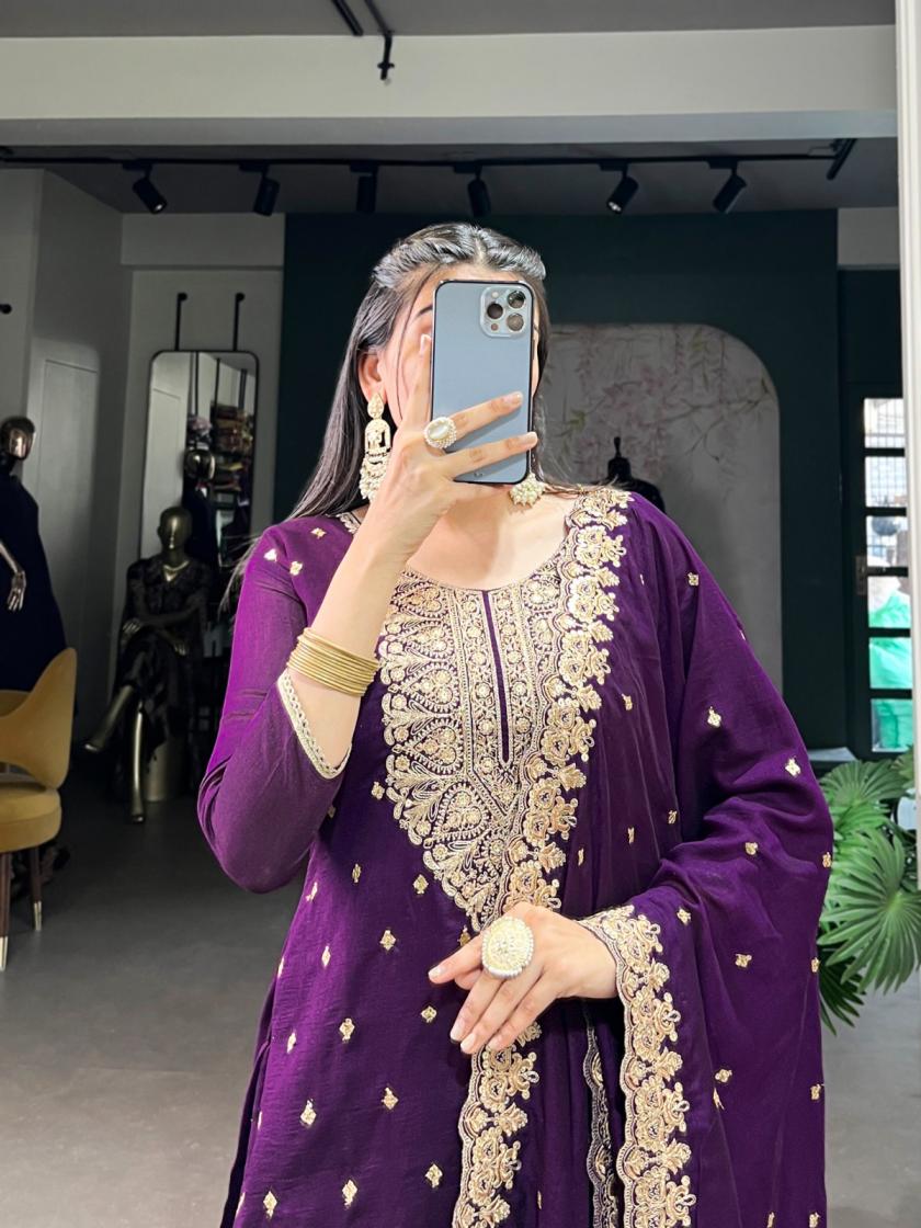 nnk3035 vichitra silk fashionable design full stitch 3pcs dress