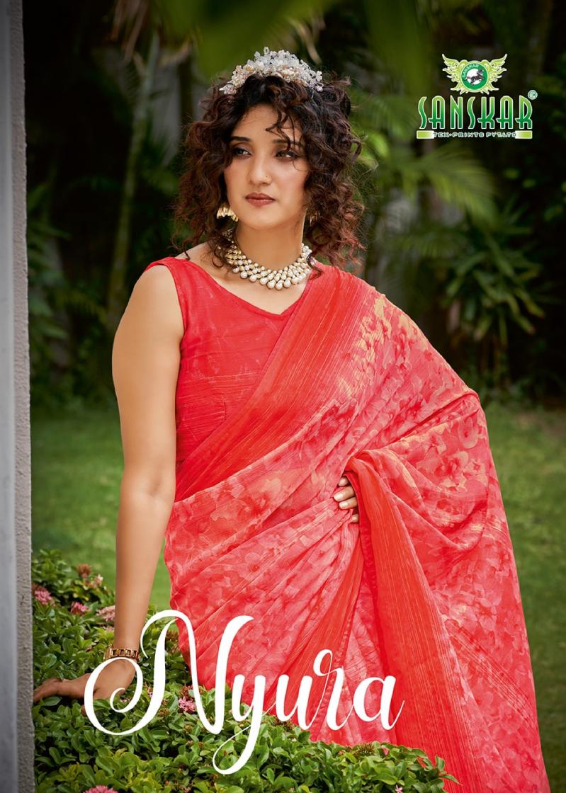 sanskar tex prints nyura simmer hit design saree wholesaler  