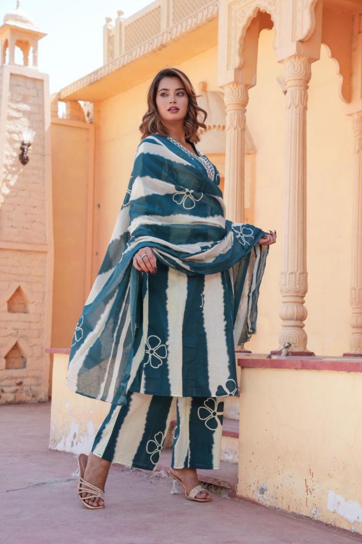 PATTERN DUPATTA SET COTTON SHOP TRENDY READYMADE PLAZZO STYLE  3PCS DRESS