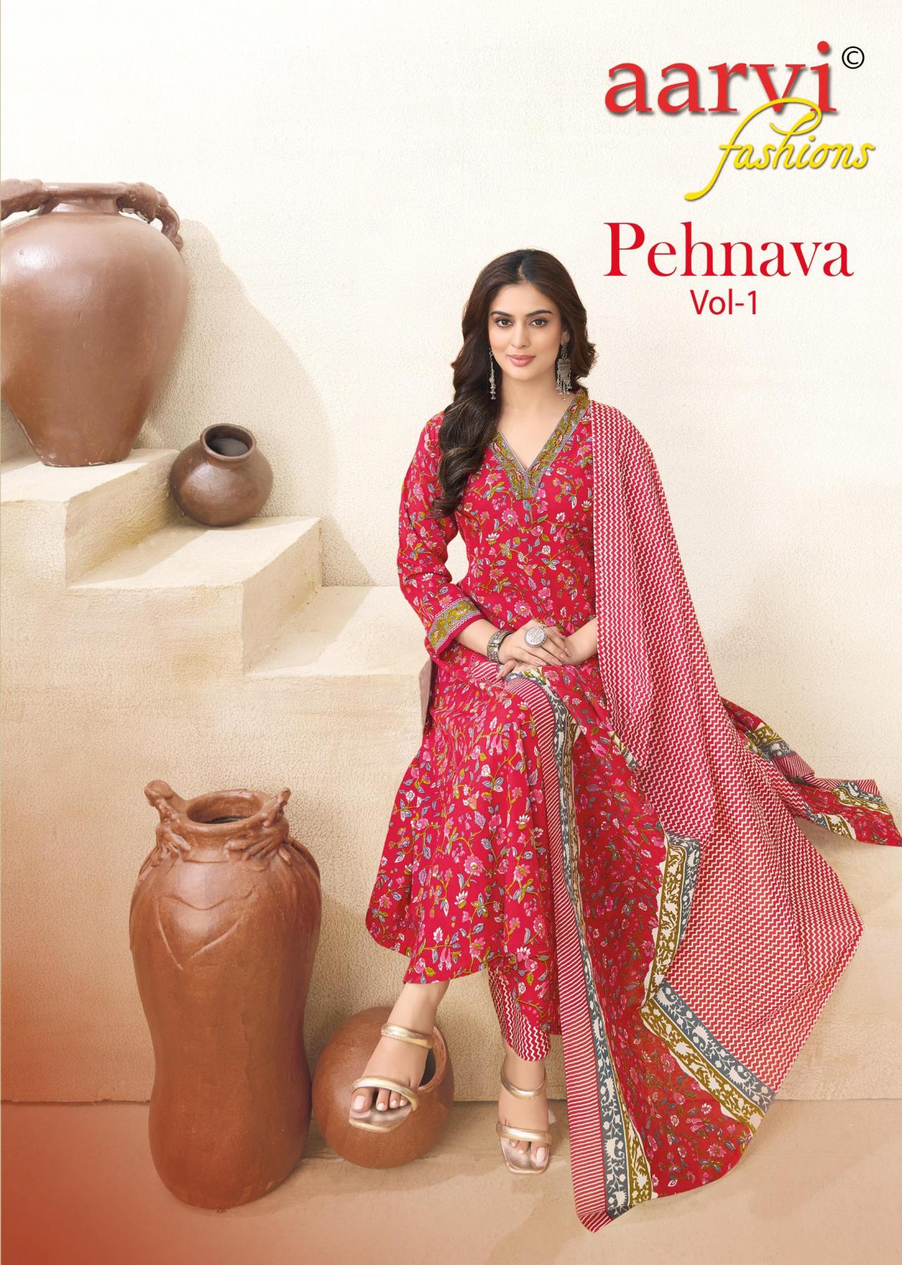 AARVI FASHION PEHNAVA VOL 1 COTTON ANARKALI STYLE READYMADE 3PCS DRESS