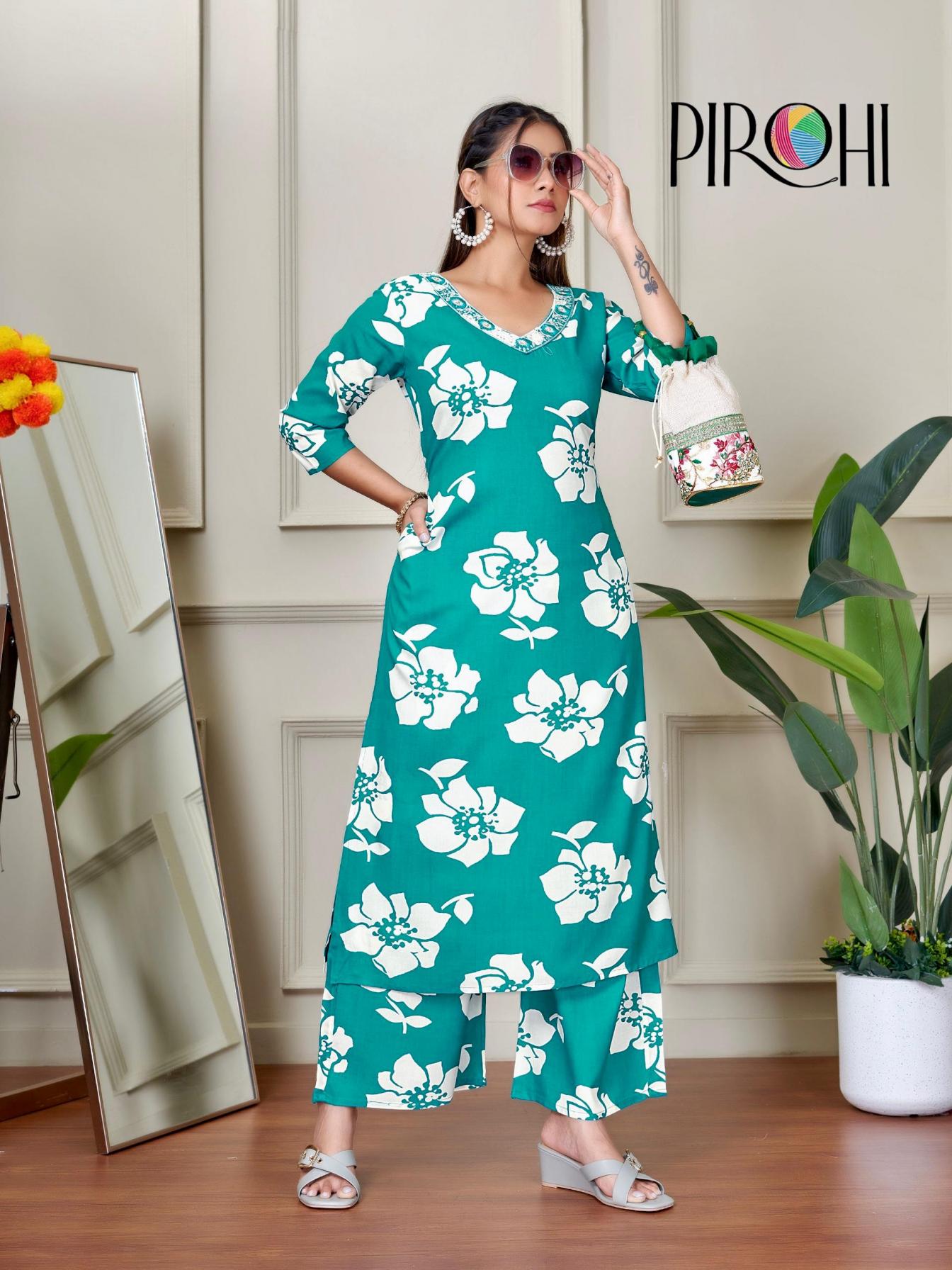 PIROHI KANCHI AMAZING A LINE RAYON FULLY STITCH KURTI WITH PAIR 