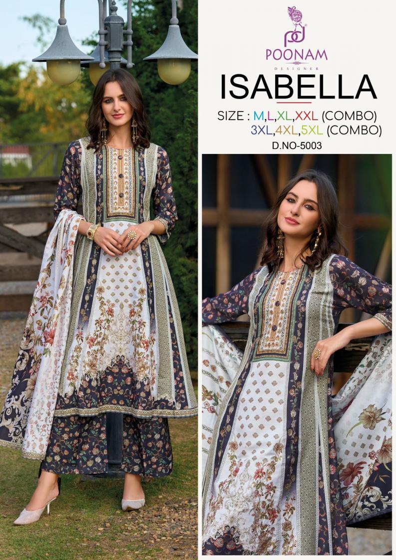 ISABELLA BY POONAM PPRINTED LINEN BIG SIZE ANARKALI COMBO SET