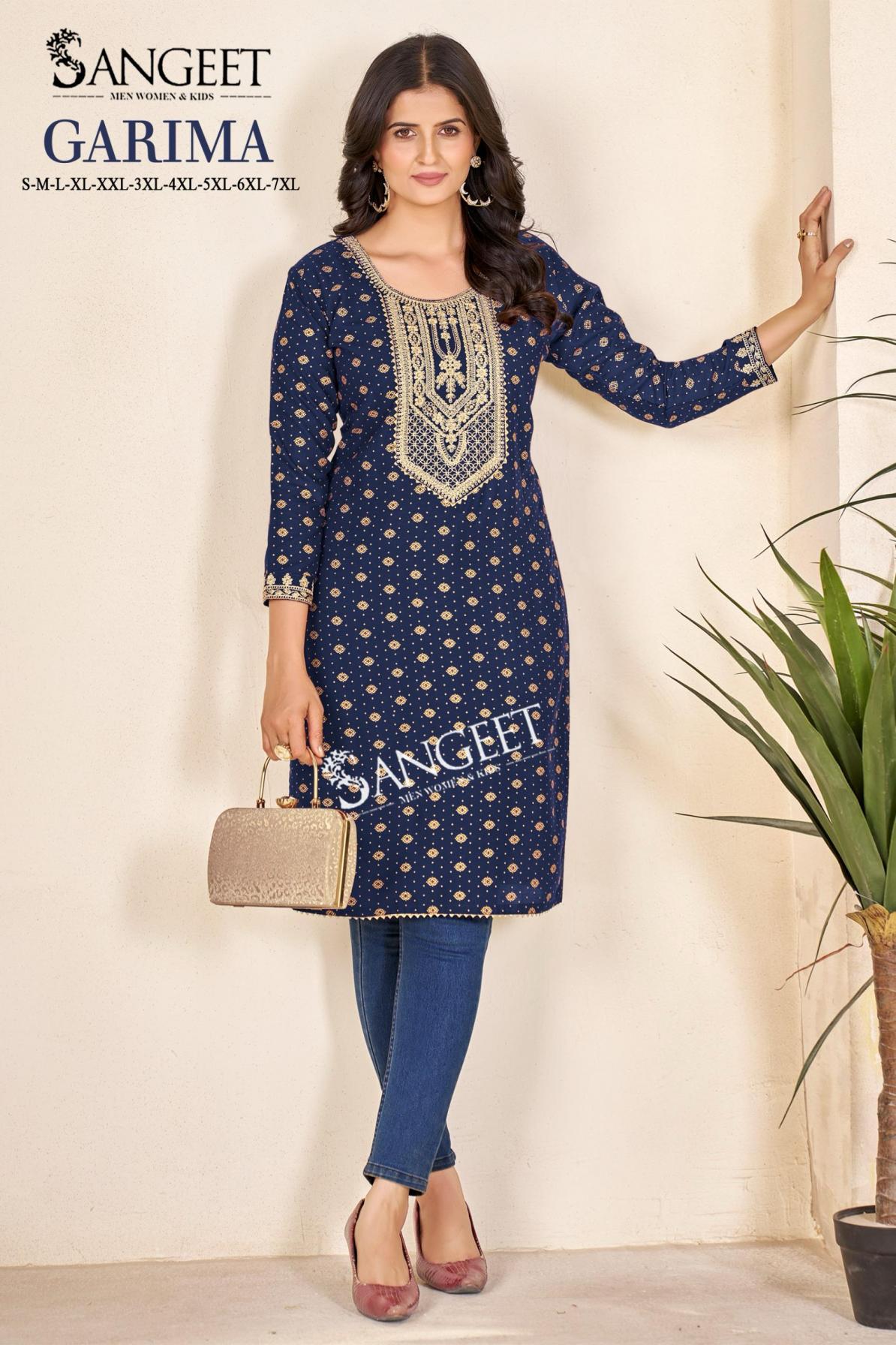 GARIMA BY PR EMBROIDERED RAYON MULTI GOLD PRINTED KURTI WITH BIG SIZE