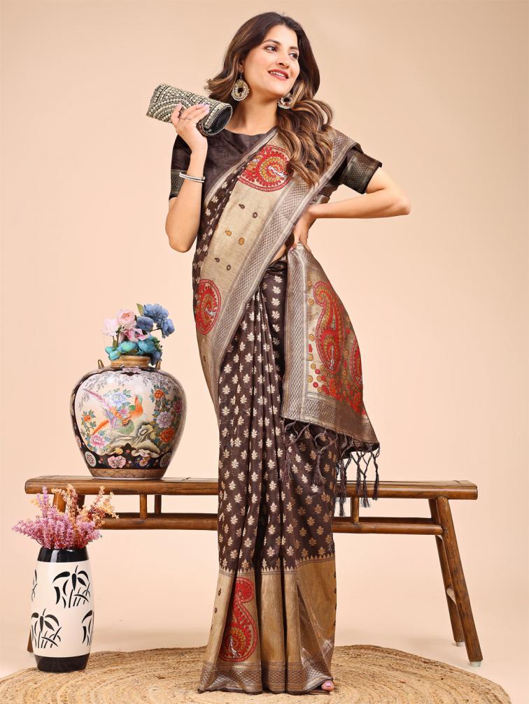 ASTITA RAAGVI FANCY DESIGNER LINEN COTTON FABRIC SAREE WHOLSALE WITH LATKAN