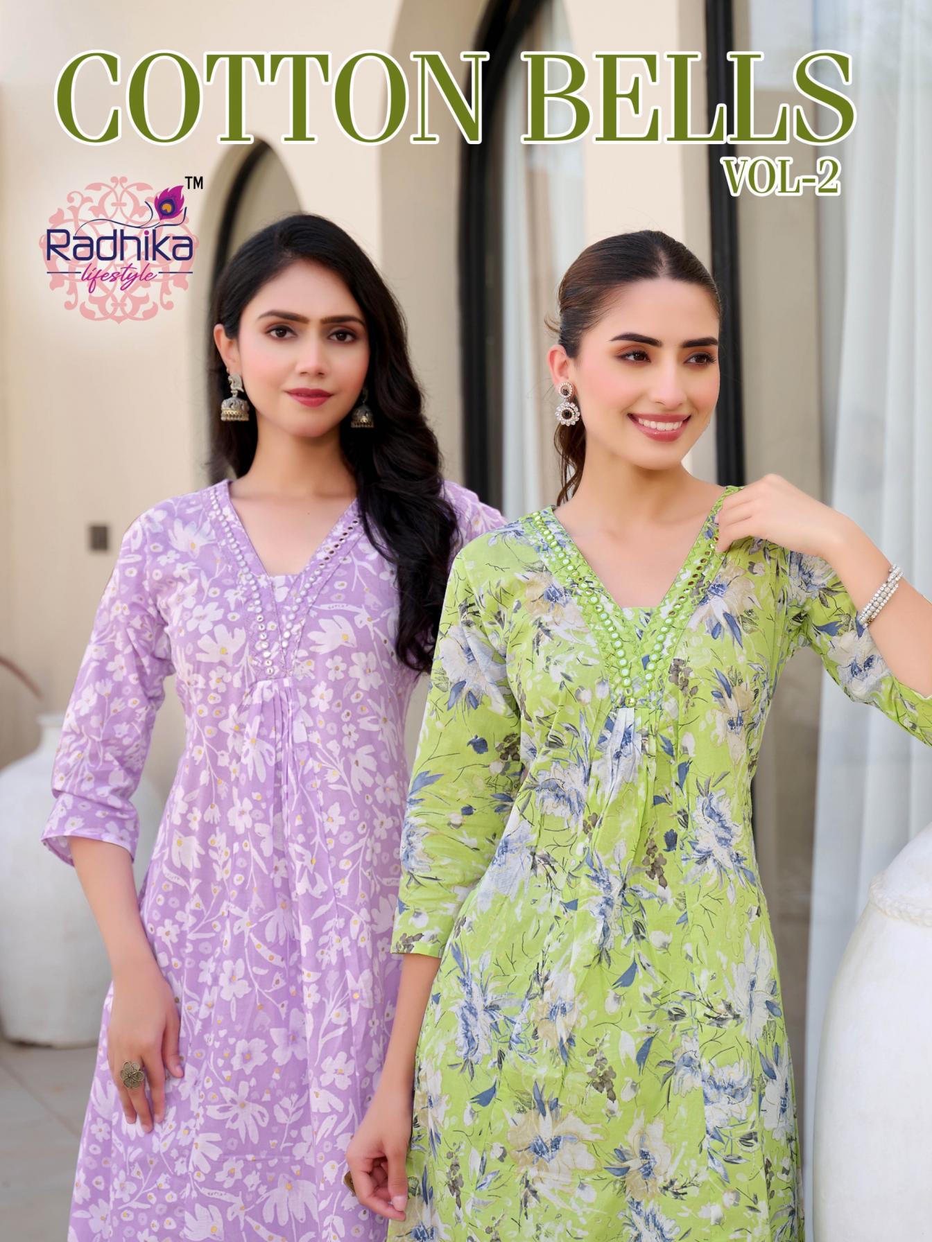 COTTON BELLS VOL 2 BY RADHIKA LIFESTYLE READYMADE COTTON CLASSIC PLUS SIZE KURTI WITH PLAZZO 