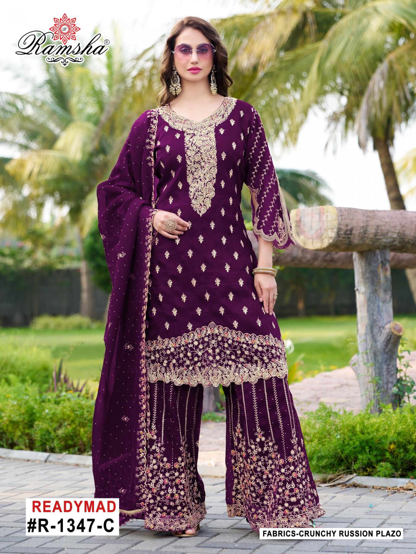 R 1347 NX BY RAMSHA CRUNCHY UNIQUE READYMADE PAKISTANI PLAZZO KURTI WITH DUPATTA 