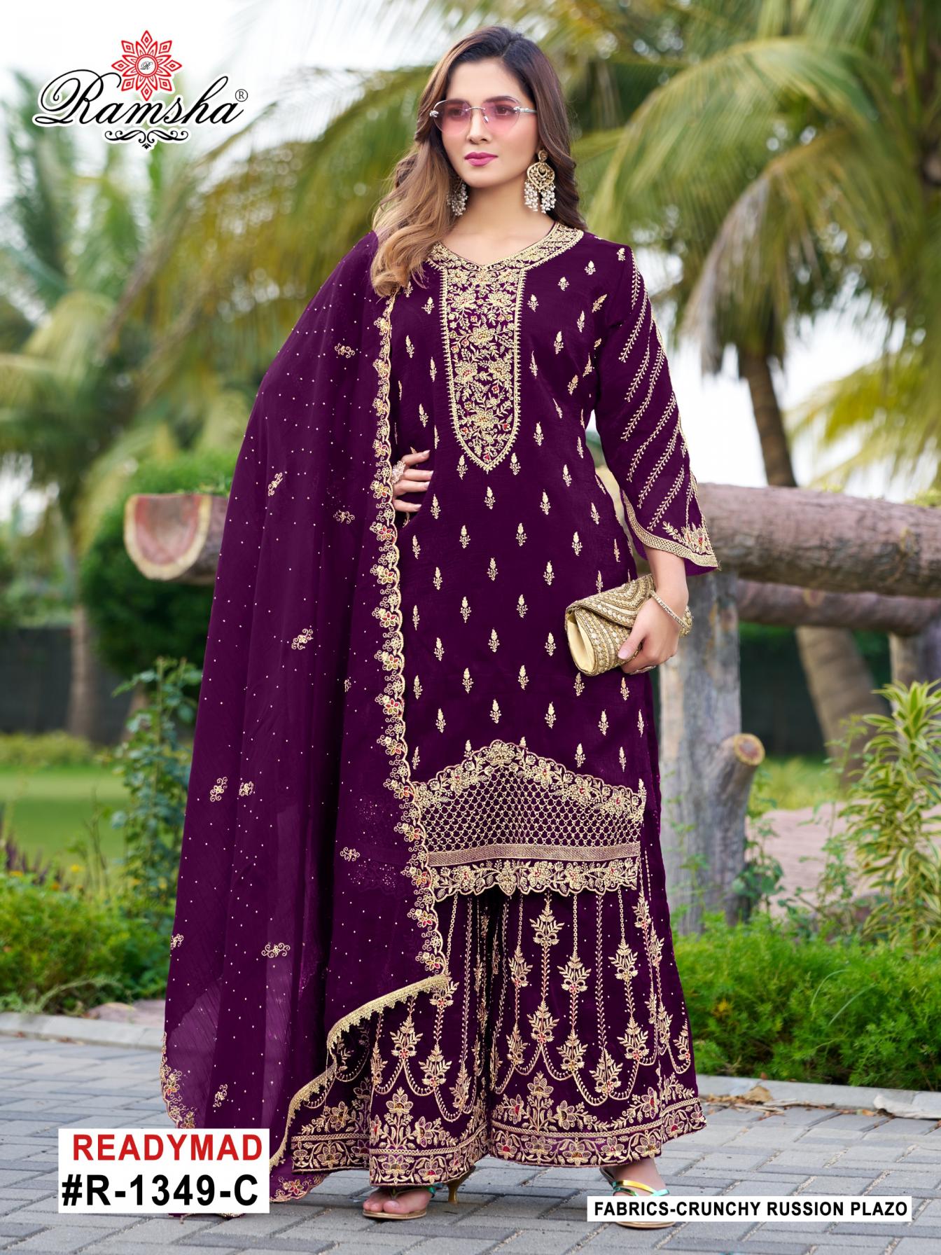 R 1349 NX BY RAMSHA CRUNCHY FULLY STITCH MODEL PAKISTANI PLAZZO SET