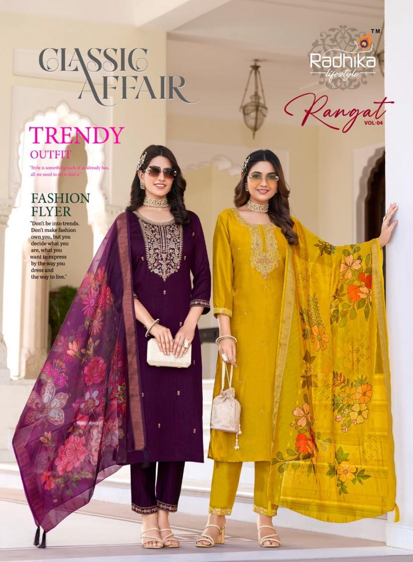 RADHIKA LIFE STYLE RANGAT VOL 4 READYMADE VICHITRA SILK TRENDY BIG SIZE SUITS 