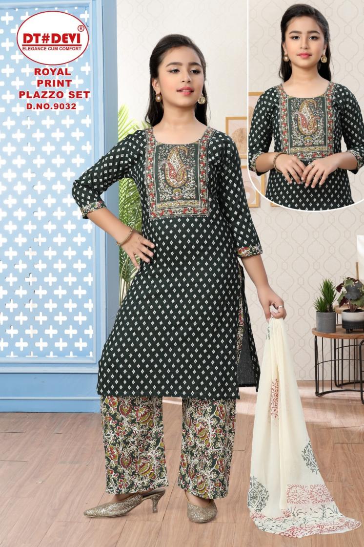 DT DEVI ROYAL PRINT PLAZZO SET 9032 COTTON FULL STITCH KIDS COMBO DRESS