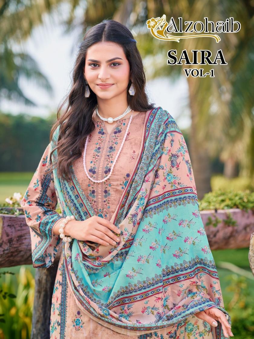 alzohaib saira vol 1 cotton print model pakistani dress material 