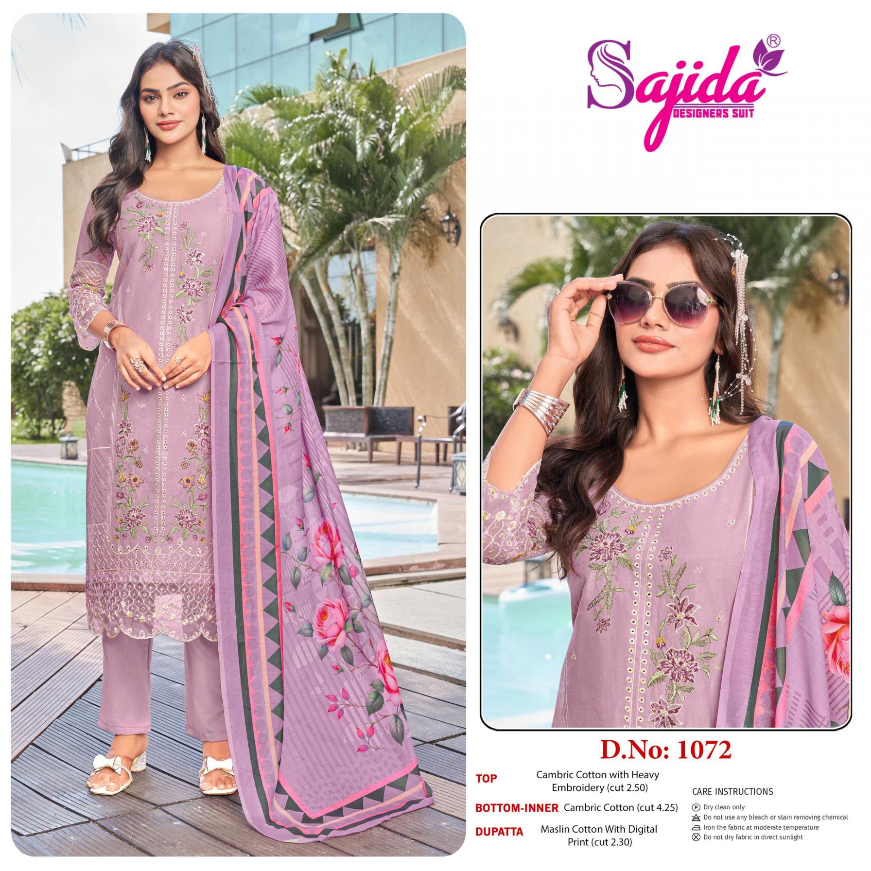 1072 BY SAJIDA DESIGNER COTTON PAKISTANI SUIT FOR WOMENS 
