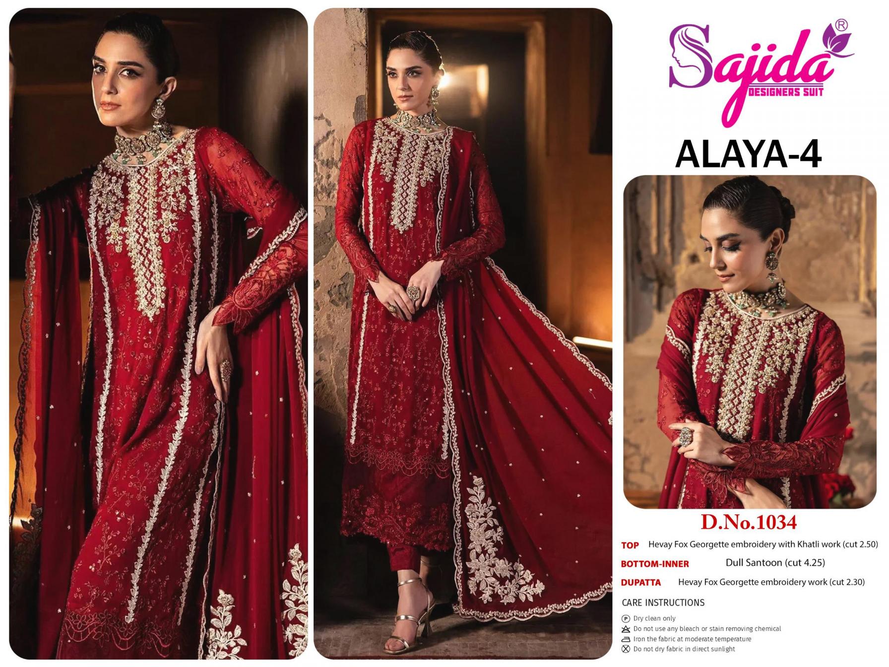 ALAYA VOL 4 BY SAJIDA DESIGNER 1034 GEORGETTE MODERN PAKISTANI SUITS  