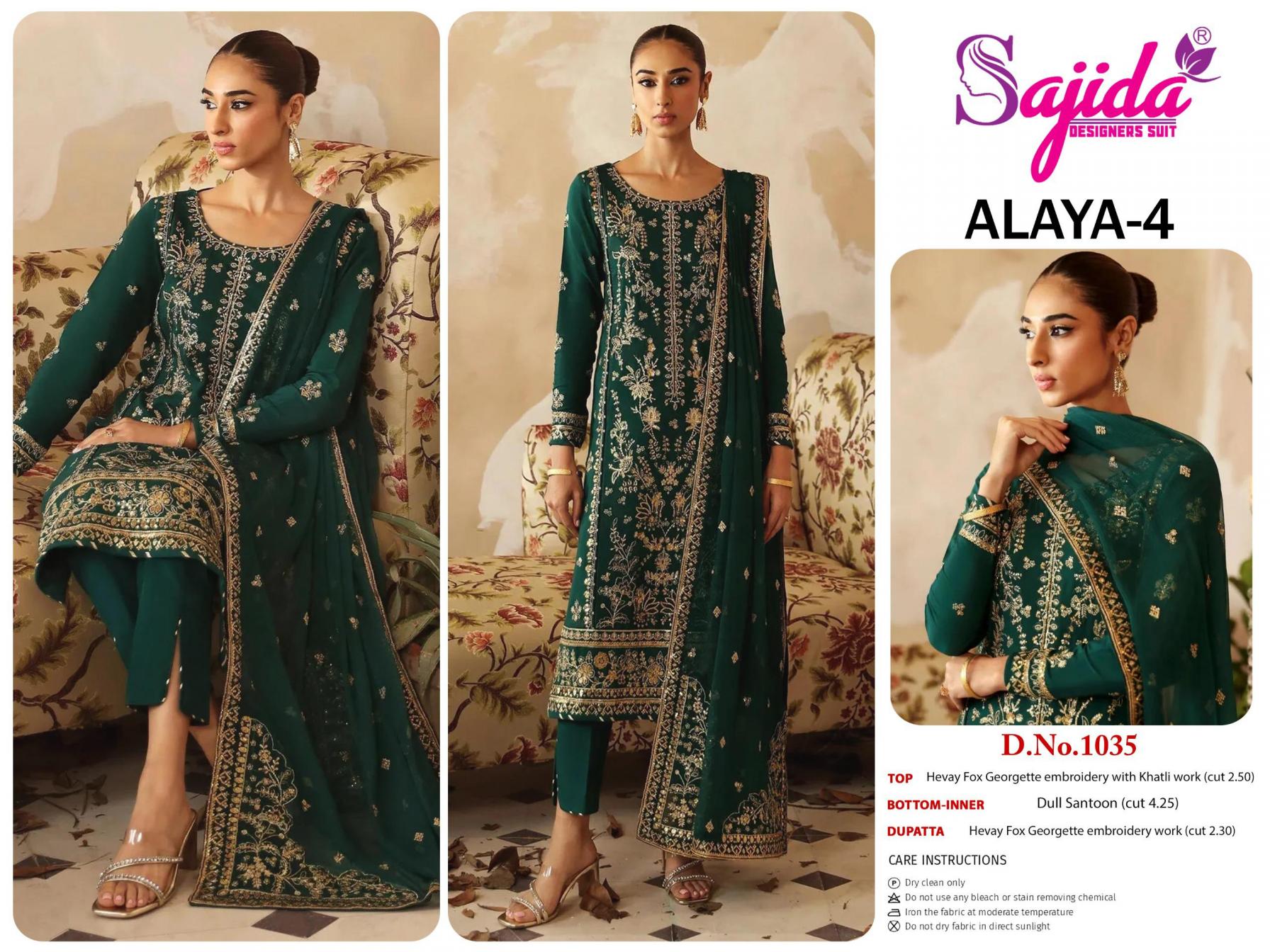 ALAYA VOL 4 BY SAJIDA DESIGNER 1035 GEORGETTE MODERN PAKISTANI BIG SIZE 3PCS DRESS