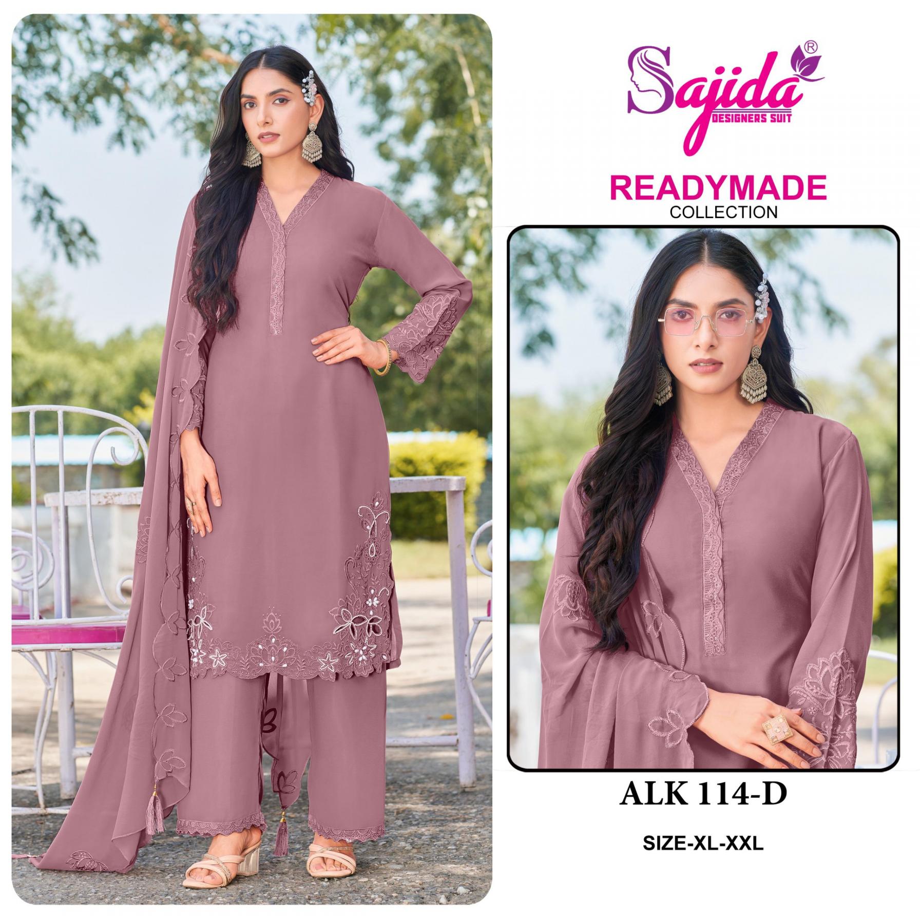 ALK 114 BY SAJIDA DESIGNER GEORGETTE MODERN PAKISTANI FULL STITCH SUITS 