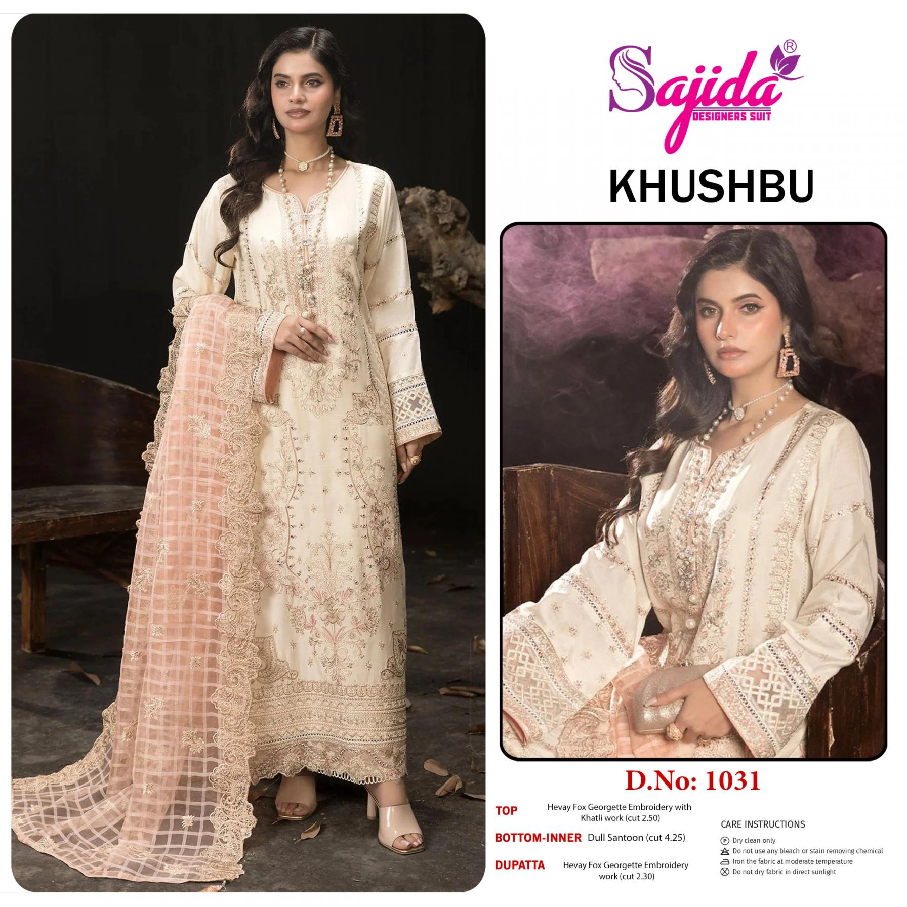 KHUSHBU BY SAJIDA DESIGNER 1031 SINGLE GEORGETTE FULL STITCH PLUS SIZE PAKISTANI SUITS 