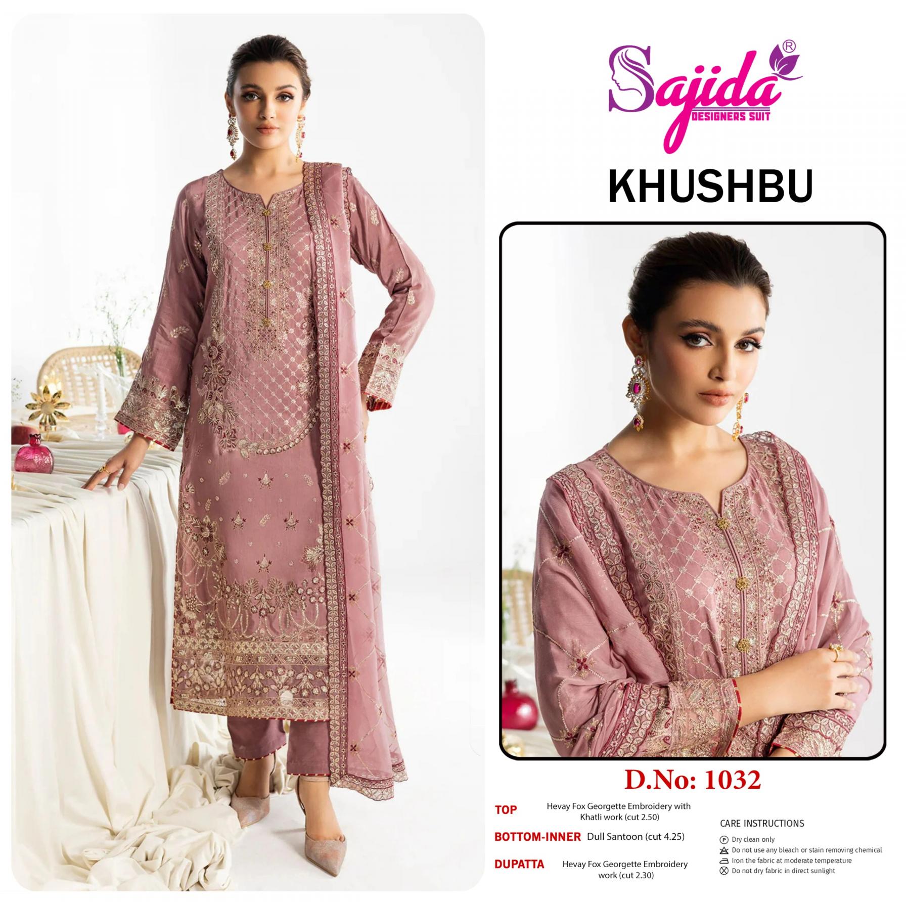 KHUSHBU 1032 BY SAJIDA DESIGNER SINGLE GEORGETTE PAKISTANI FASHIONABLE SUITS